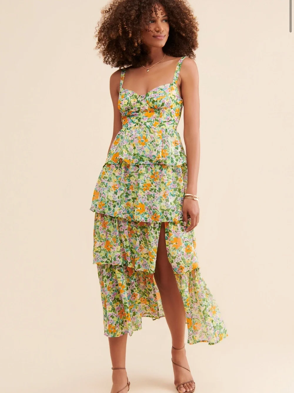 Floral Tiered Midi Dress in Multi-Color Midsummer - Picture 1 of 4